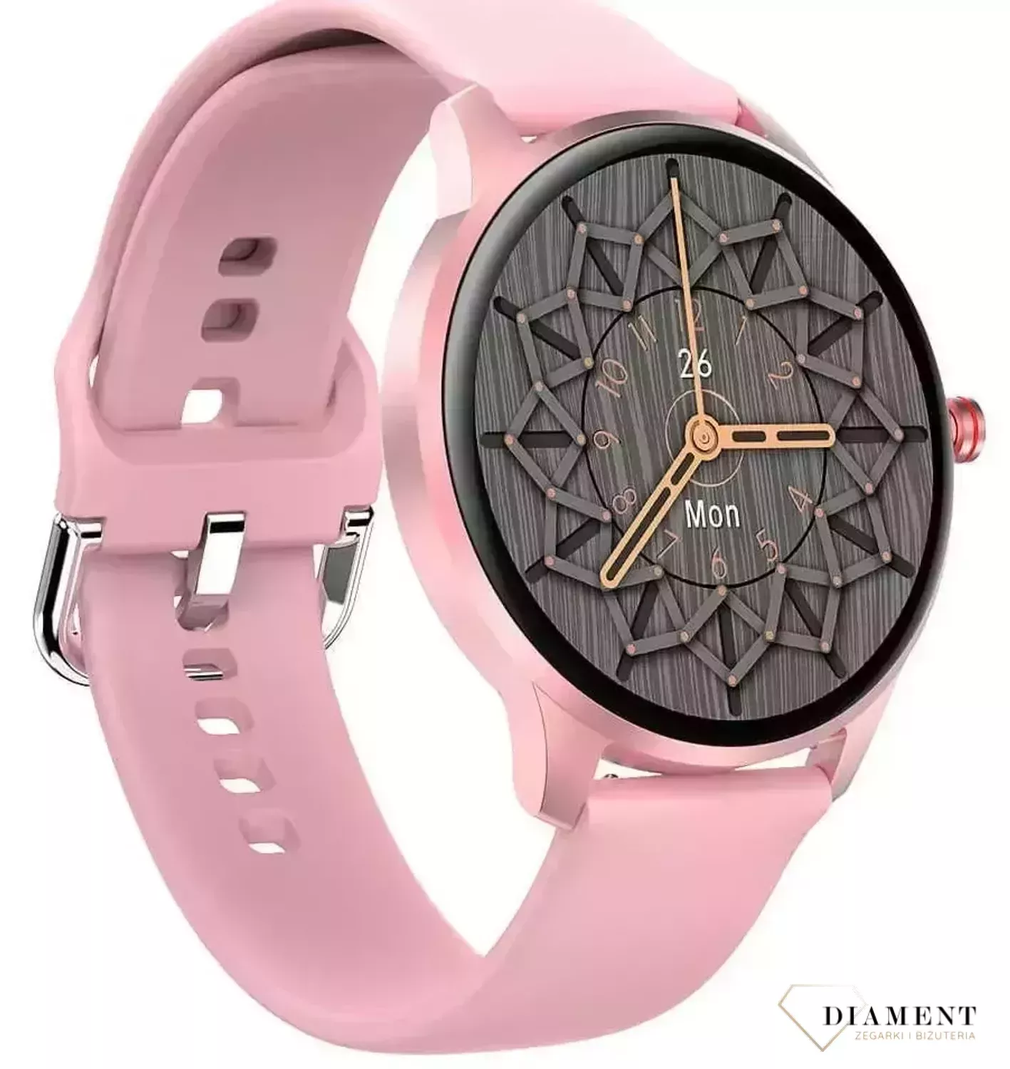 Smartwatch damski Garett Women Olivia na różowym silikonowym pasku. ⌚  (1).webp
